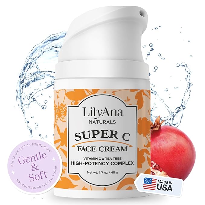 LilyAna Naturals Face and Neck Moisturizer for Women and Men - Moisturizer Face and Neck Cream for Dry Skin and Dark Spot Brightening (Super C, 1.7oz)-VivaGrace Women