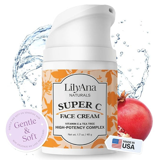 LilyAna Naturals Face and Neck Moisturizer for Women and Men - Moisturizer Face and Neck Cream for Dry Skin and Dark Spot Brightening (Super C, 1.7oz)-VivaGrace Women