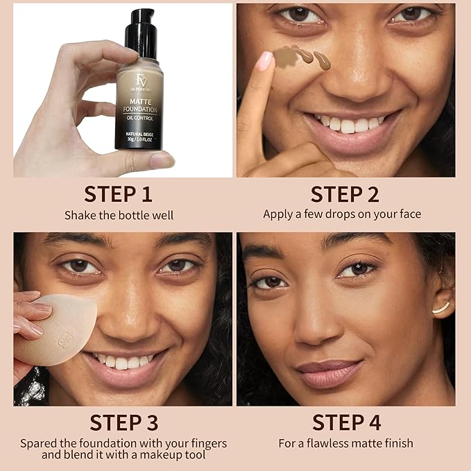 FV Full Coverage Liquid Foundation, Lightweight & Concealing, Long Lasting Matte Foundation Makeup with Flawless Finish, Oil Control Waterproof Foundation for Oily Skin (Toffee Matte)-VivaGrace Women