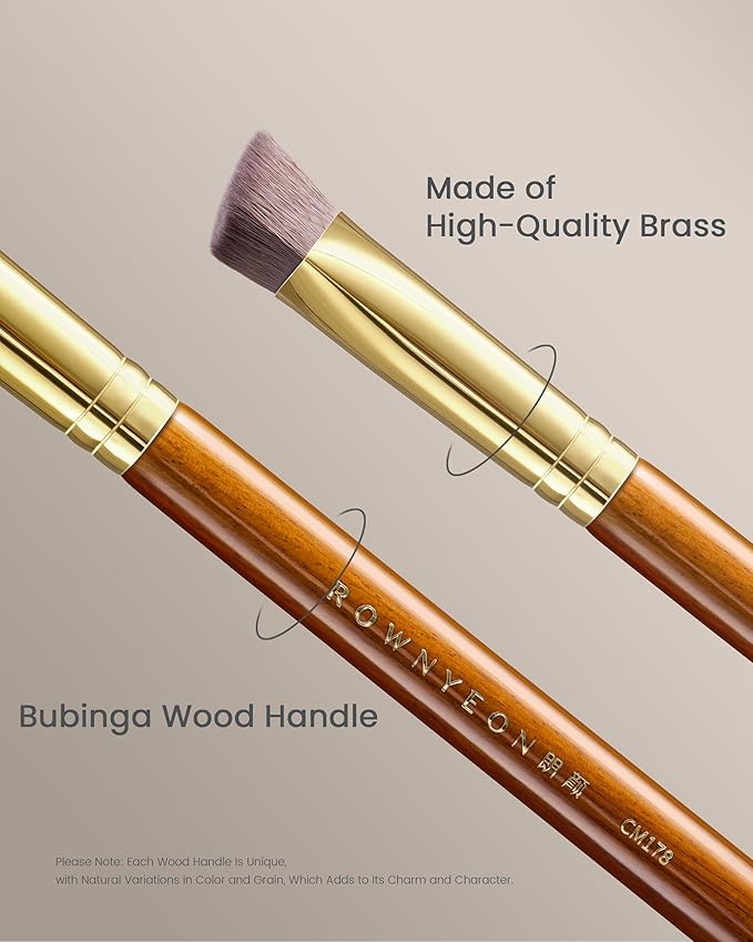 Desert Oak Series Triangular Contour Brush - Angled Synthetic Bristles for Cream/Liquid/Powder, Luxe Bubinga Handle & Brass Ferrule (CM 178)-VivaGrace Women