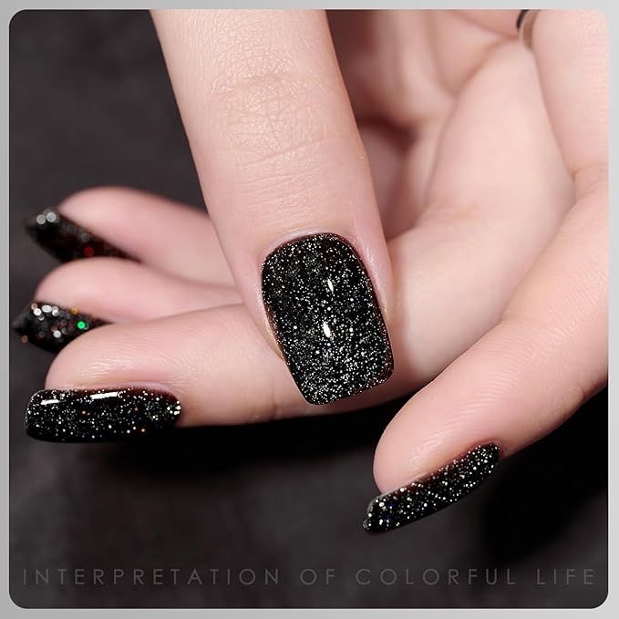 GAOY Black Reflective Glitter Gel Nail Polish, 16ml Flash Holographic Soak Off Gel Polish, UV Light Cure for Nail Art DIY at Home, 2910 Space Glitter