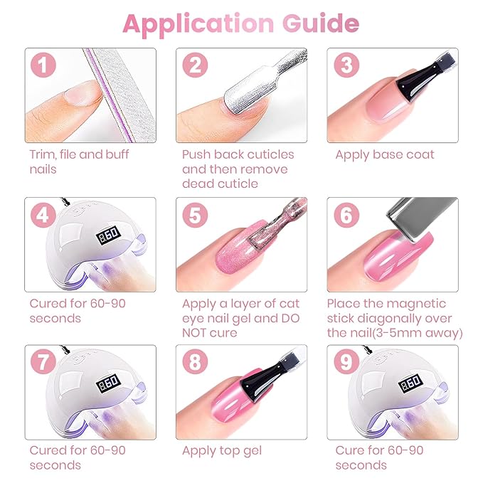 RARJSM Nude Jelly Glass Cat Eye Gel Nail Polish Set 6Pcs Champagne Gold Rose Blush Metal Pink Red Smoothie Ceramics Cateye Silver Glitter Gelpolish with Magnetic Stick UV LED Curing Require Home Salon-VivaGrace Women