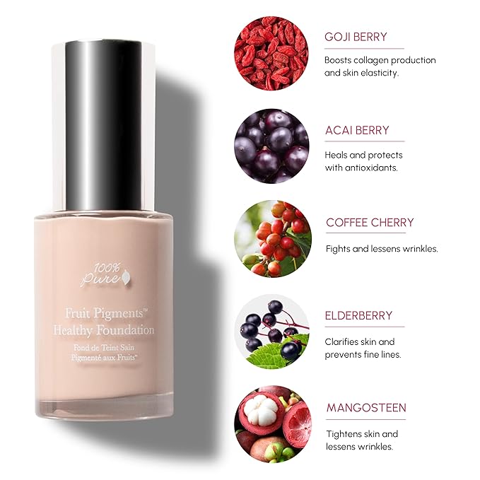 100% PURE Fruit Pigmented Healthy Foundation, Alpine Rose, Liquid Foundation Makeup, Anti-aging, Full Coverage, Matte Finish - 1 Fl Oz-VivaGrace Women