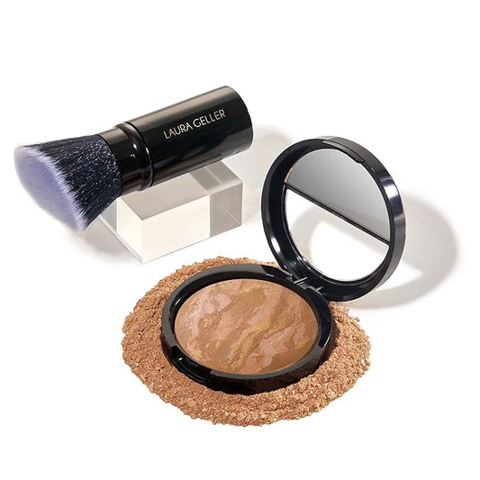 LAURA GELLER NEW YORK Baked Balance-N-Brighten Color Correcting Foundation, Sand + Kabuki Brush-VivaGrace Women