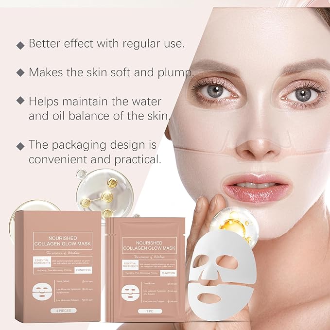 Retinol Collagen Face Mask – Korean Tightening Hydrogel Overnight Mask, Deep Moisturizing & Elasticity Boost, Long-Lasting Hydration & Brightening Skin (Collagen Face Mask)-VivaGrace Women