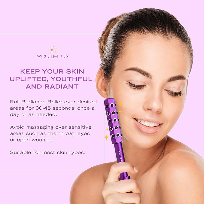 Radiance Roller – Germanium Stone Facial Massage Tool for Lifting, Sculpting, De-Puffing, Glow Boost, Energizing & Cooling Effect (Purple)-VivaGrace Women