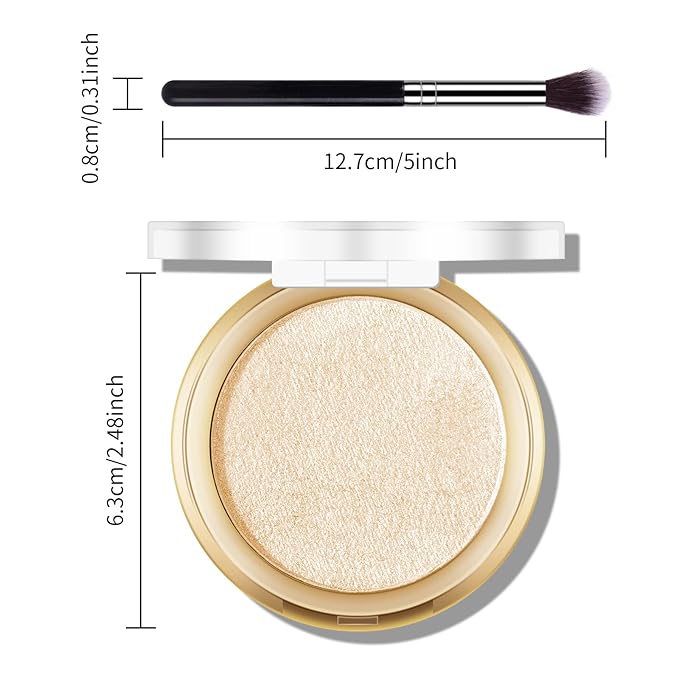 Baked Highlighter Powder Palette, Makeup Highlighter Powder Palette Sheer Shimmering Finish Face Highlighters Makeup Iluminadores de Maquillaje #03 Sun Glow-VivaGrace Women