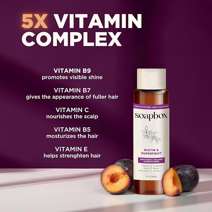 Soapbox Biotin & Superfruit Shampoo & Conditioner Set with Vegan Collagen, Aloe and Shea Butter, Pack of 2 Harsh Sulfate Free, Paraben & Silicone Free, 16 Ounces Each-VivaGrace Women