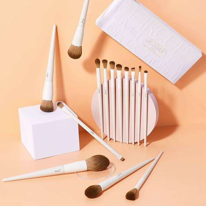 Jessup Makeup Brushes 14Pcs Makeup Brush Set Premium Synthetic Powder Foundation Contour Blush Concealer Eye Shadow Blending Liner Make Up Brush Kit Light Grey T329-VivaGrace Women