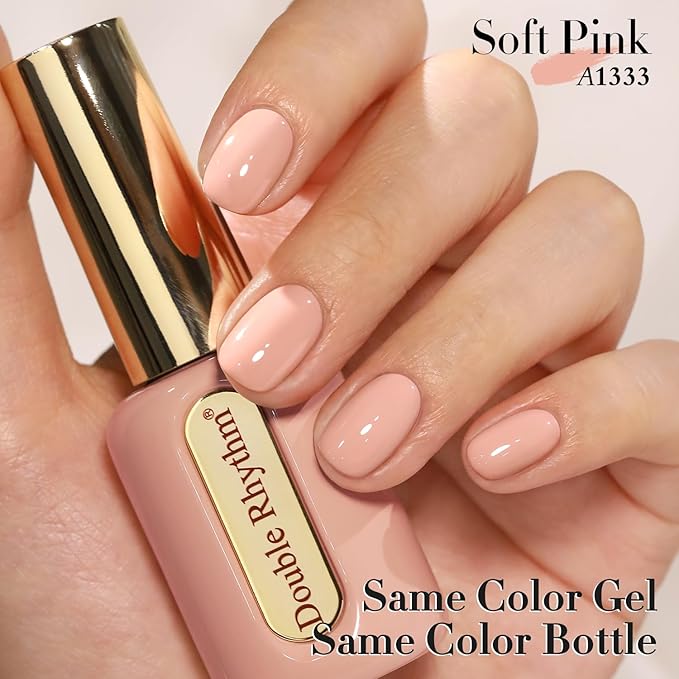 Double Rhythm 0.50 OZ Gel Polish Hema Free Same Color Same Bottle Golden Round Translucent Neutral Natural Milky 15 ML Jelly UV Polish Art DIY at Home (Nude-C1333)