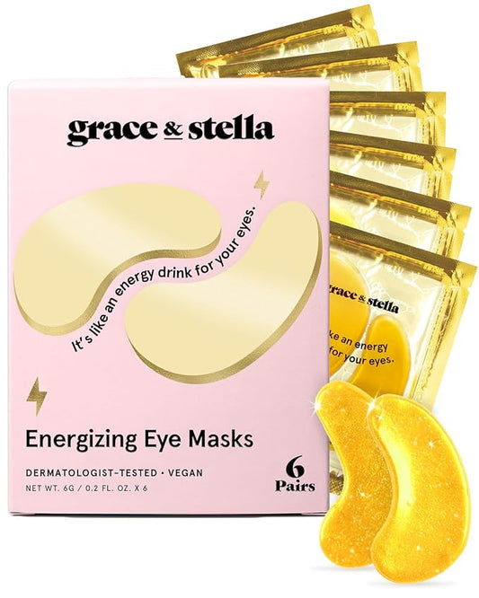 grace & stella Award Winning Under Eye Mask - Travel Size Toiletries - Bridal Shower Gifts - Gel Eye Patches for Dark Circles, Puffy Eyes, Wrinkles, Undereye Bags - Vegan - Self Care (6 Pairs, Gold)-VivaGrace Women