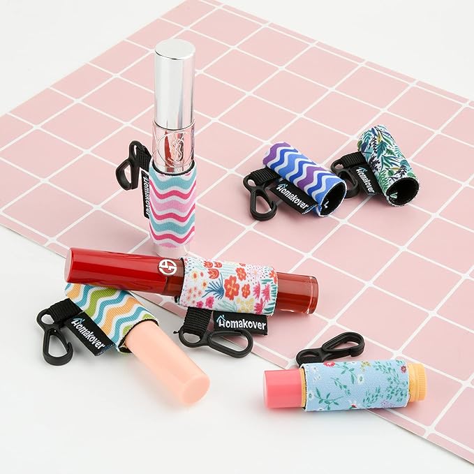6 Pack Compact Clip-On Chapstick Holder Premium Release Clip Neoprene Sleeve Lip Balm with Clip Fits Most Standard Lip Balm, Large-VivaGrace Women