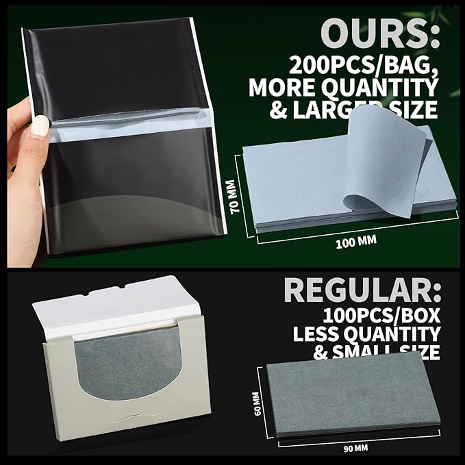 1200PCS Blotting Paper for Oily Skin, Natural Bamboo Charcoal Blotting Paper, 100 * 70MM Large Oil Blotting Sheets for Face, Makeup-VivaGrace Women