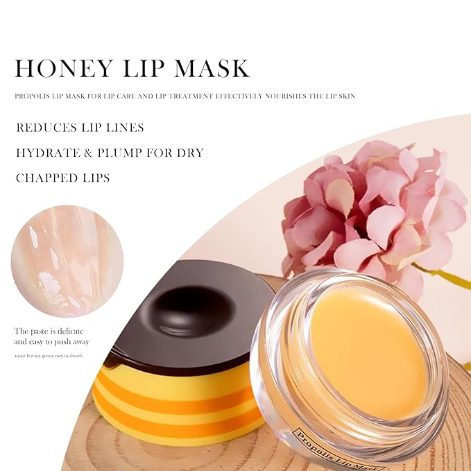 Honey Lip Balm Pot, Honey Lip Sleeping Mask Overnight 24HR Repair Lip, Moisturizing Lip Mask Honey Lip Balm Pot with Wand Hydrate Nourish Prevent Chapped Lips Lip Scrubs Exfoliator-VivaGrace Women