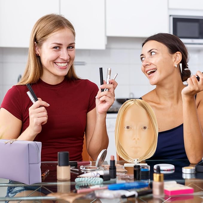 Makeup Practice Face, 2024 Upgrade 5D Makeup Mannequin Face Reusable Silicone Makeup Practice Face Board with Bracket, Come with Makeup remover & Concealer 3 Color & Makeup Bag Yellow-VivaGrace Women