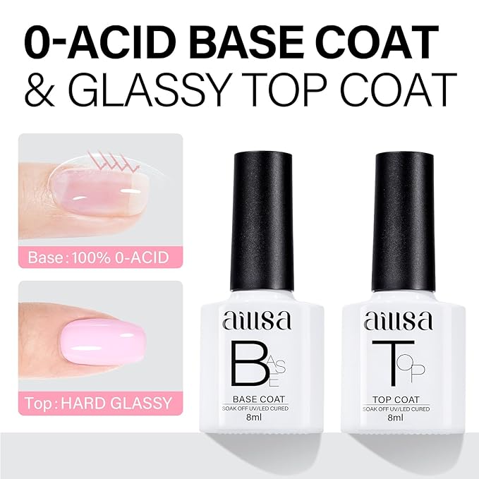 AILLSA Pastel Pink Nail Polish Set Macaron Light Purple Orange Polish with Base and Top Coat,Long Lasting Summer Spring Color Soak Off U V L ED Manicure Art Salon DIY at Home 7Pcs 8ML