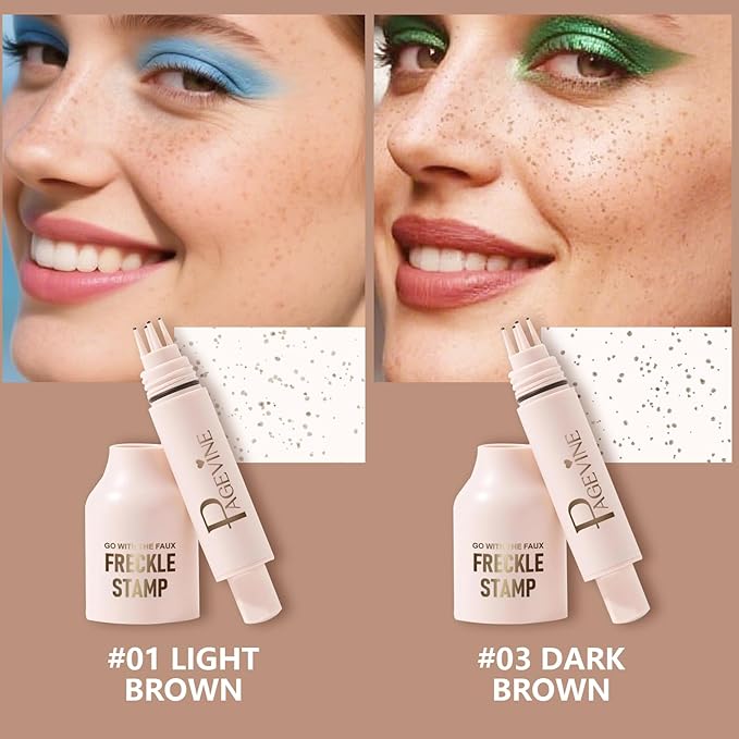 Freckle Stamp - Freckle Pen Waterproof, Long Lasting Fake Freckles, Quick Dry 5-Point Faux Freckles Stamp Cushion Stain Marker in One Press Natural and Lifelike Sunkissed Pencil Tool Makeup (#3-Dark)-VivaGrace Women