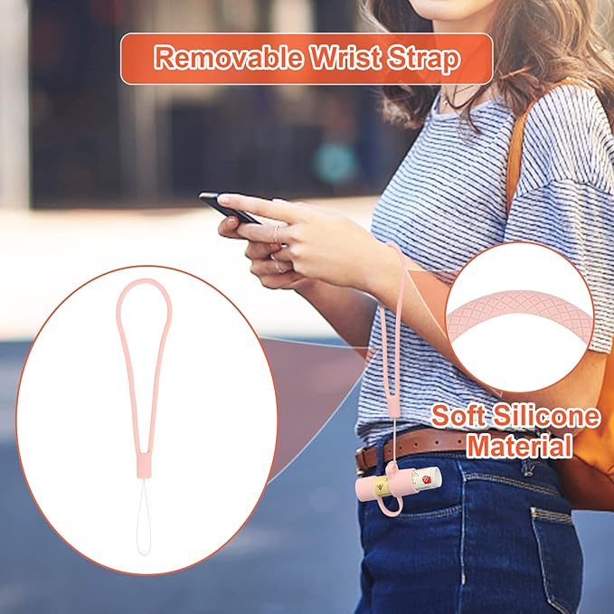 Desing Wish Silicone Lip Balm Holder with Cap Cover Portable Chapstick Holder Keychain Sleeve Lip Balm Key Chain with Key Ring and Wrist Strap Lanyard - Pink-VivaGrace Women