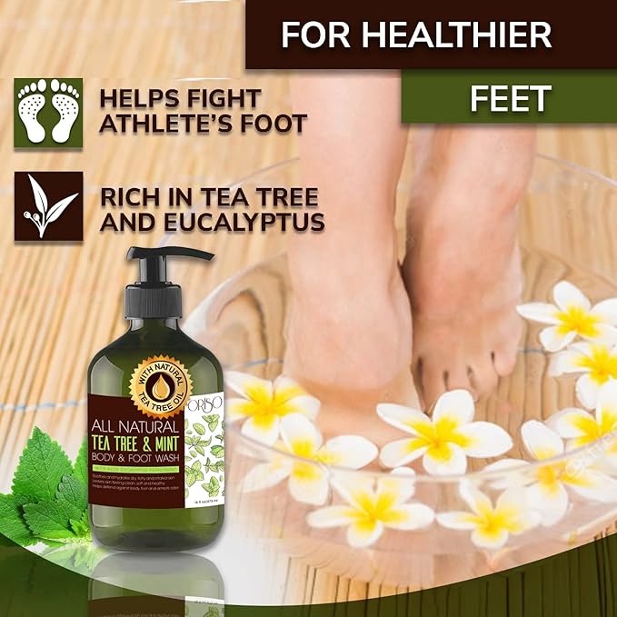 Tea Tree Oil Body Wash with Mint and 40 Percent Urea Cream - Intensive Hydration - Antifungal - Helps Athletes Foot - Irritated Skin - Foot Odor