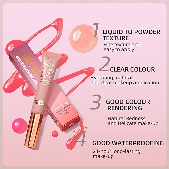 Liquid Blush Beauty Wand Matte Cream Blush Stick with Soft Cushion Applicator For Natural Cheek Tint Blendable Lightweight Long Lasting Dewy Finish makeup blush for Face(01 Nude Orange)-VivaGrace Women
