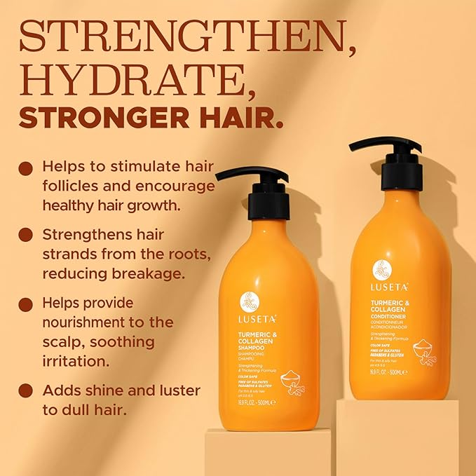 Luseta Shampoo and Conditioner Set for Hair with Turmeric & Collagen, Hair Thickening Volumizing Shampoo for Thin or Oil Hair, Sulfate and Parabens Free 2x16.9Oz-VivaGrace Women