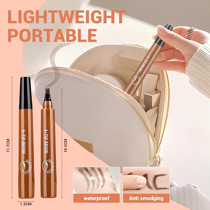 2025 New Magic Eyebrow Pencil, 3D Waterproof 4 Tipped Precise Brow Pen Microblading Eyebrow Pencil Contouring Pen Fine Stroke Microblading Creates Natural (Black)-VivaGrace Women