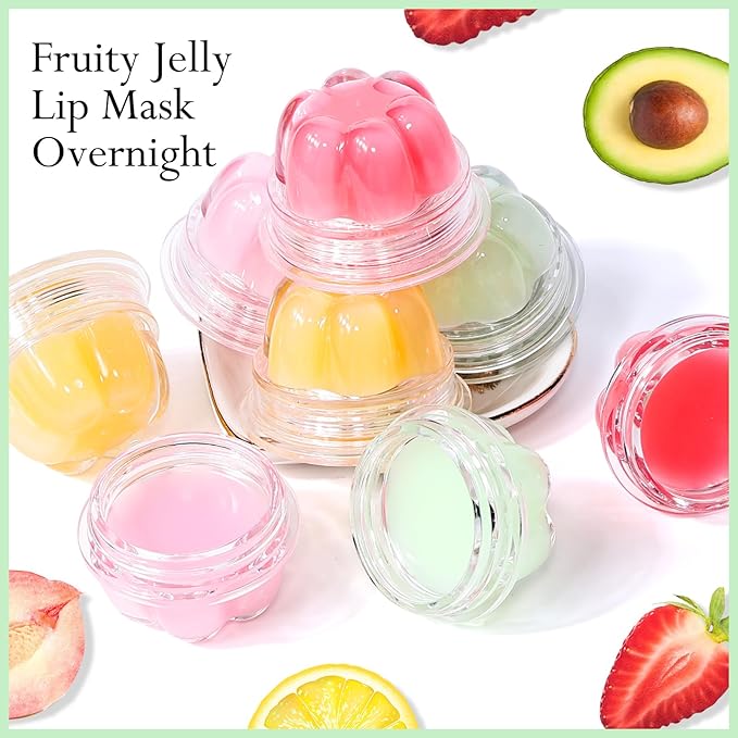2Pc Jelly Lip Mask Overnight,Fruity Avocado Lip Sleeping Mask Day Night Repair Kawaii Lip Balm Hydrate Plump Dry Lip Scrubs Exfoliator,Lip Care Lip Moisturizer with Collagen-Avocado-VivaGrace Women