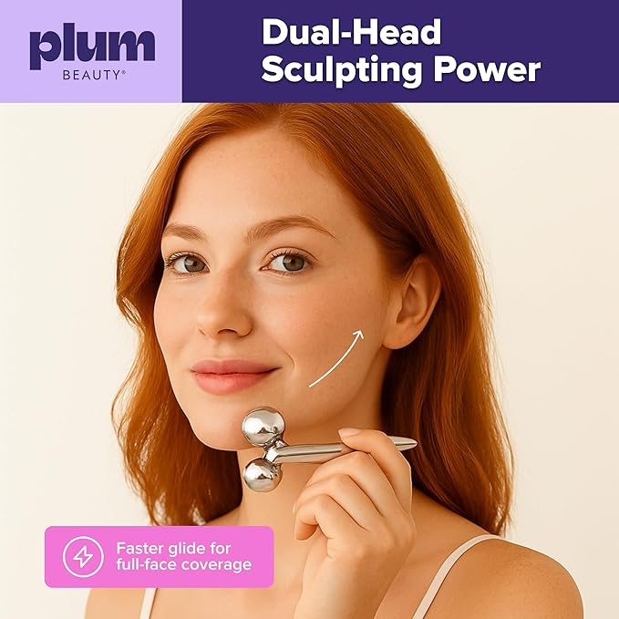 Contouring Dual Ended Silver Face Roller for Wrinkles and Lifting, - Face Rollers for Women, Men - Facial Roller supports lymphatic drainage, Skin Care Beauty Massager Facial Tool for Self Care-VivaGrace Women