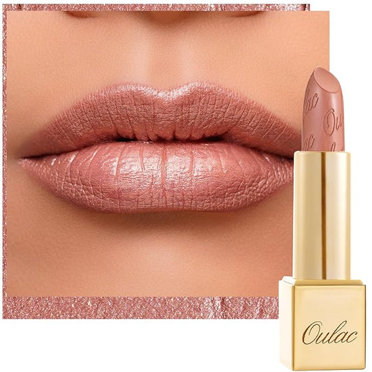 Oulac Nude Lipstick for Women with Metallic 3D Shine Lightweight Hydrating Formula, High Impact Lip Color, Vegan Beauty, Full Coverage Lip Makeup, Christmas Gifts for Women, Pure Envy(07)-VivaGrace Women