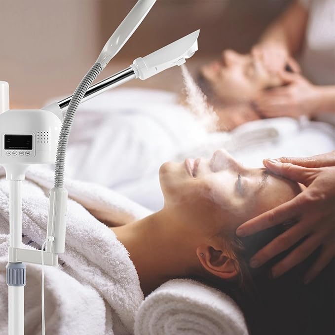 Professional Facial Steamer 2 in1 Steamer for Face 5X LED Magnifying Lamp Facial Steamer for Esthetician Beauty Face Equipment Use at Home or Salon(White)-VivaGrace Women
