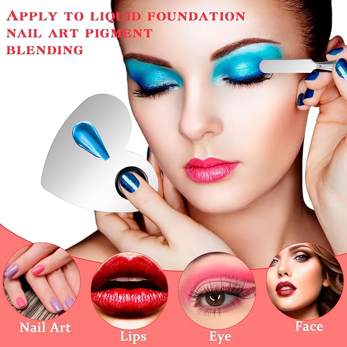 2 Pcs Stainless Makeup Mixing Palette,Tool for Mixing Foundation Nail-Art,Palette with A Stick,Storage Bag,Beauty Salon Color Cream Mixing Palette,Makeup Artist,Makeup Enthusiast (Heart Shaped)-VivaGrace Women
