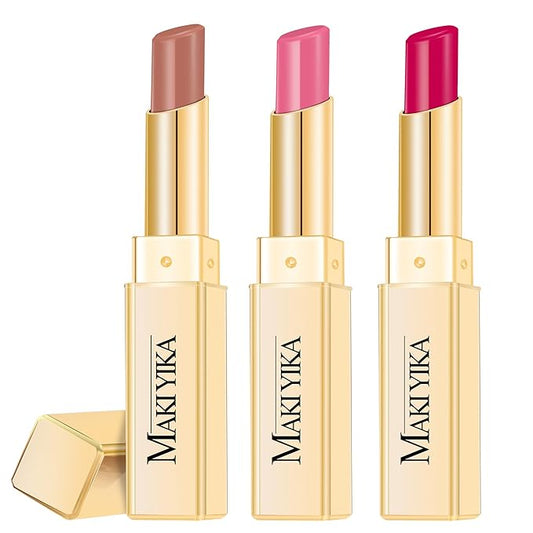 3Pc Moisture Lipsticks for Women Nude Pink Hot Pink Lipstick Hydrate Tinted Lip Balm for Dry Cracked Lips Glossy Lip Color, MA55/62/56-VivaGrace Women
