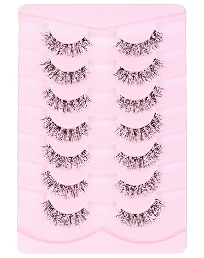 Wispy lashes natural look false eyelashes C curl fake lashes 3d Fluffy eye lashes clear band lashes Pack 7 Pairs-VivaGrace Women