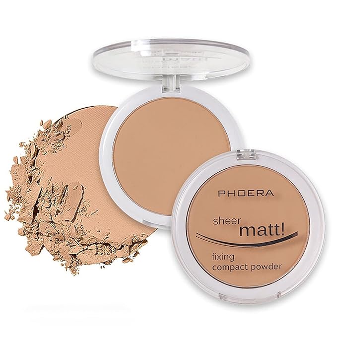 AQUAPURITY - PHOERA Sheer Matte Fixing Powder Makeup Base Fixer Setting Powder Foundation Fixing Compact Pressed Powder Long Lasting Make Up Fixer Skin Vitamin E Beauty Blender (204 Buff Beige…)-VivaGrace Women