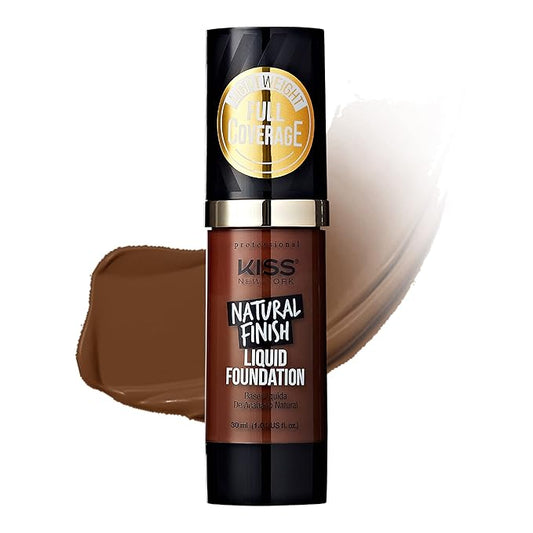 Kiss New York Professional Liquid Foundation - Lightweight and Hydrating Formula, Natural Finish, Control Shine, Cover Pores, Medium to Full Coverage, Green Tea Extract (Cognac)-VivaGrace Women