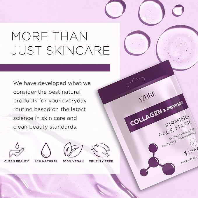 AZURE Collagen & Peptides Lifting Sheet Facial Mask - Restoring, Smoothing & Moisturizing Face Mask - Helps Reduce Fine Lines & Wrinkles, Smooths & Repairs - Skin Care Made in Korea - 10 Pack-VivaGrace Women