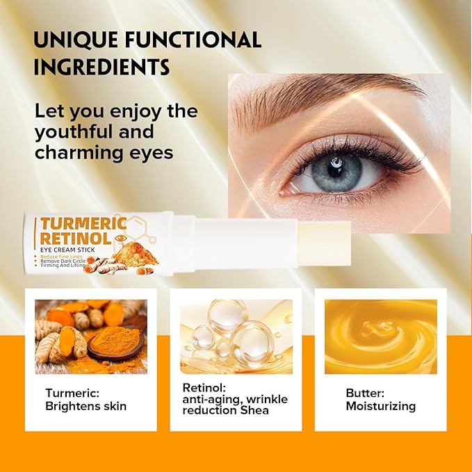 Retinol Eye Cream Anti Aging, Turmeric moisturizer Eye Balm Stick Hydrating Retinol Eye Cream Stick for Dark Circles and Puffiness Fine Lines 5g-VivaGrace Women