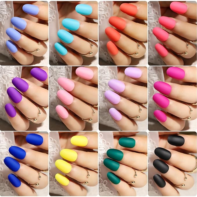 Teenitor Press On Nails Oval, 12 Sizes Matte Press On Nails Oval Shape, 12 Colors Oval Press On Nails With Nail Glue, Short Oval Fake Nails Kit