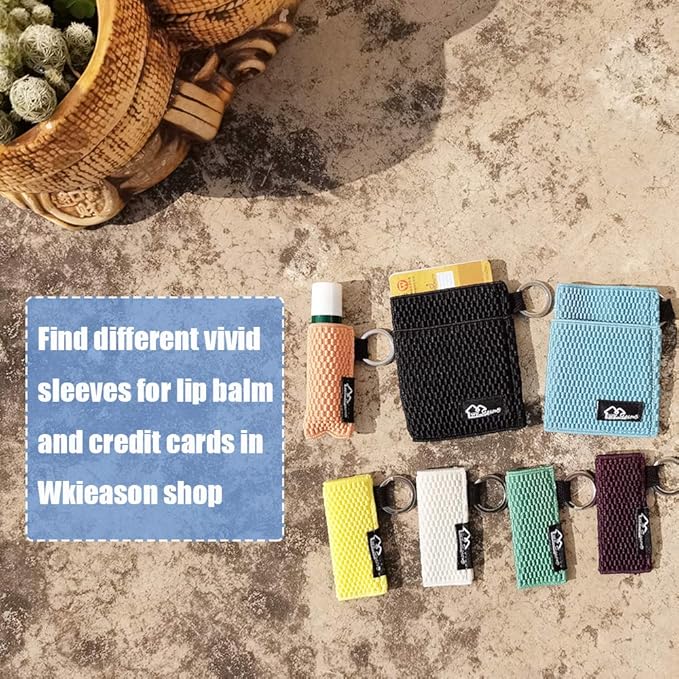 WK IEASON Lip Balm Sleeves Holder Keychain 3pcs Clip on Chapstick Lipstick Sleeves Keychain Holder Pouch Tight-Knit Elastic Lipstick Sleeves Key Ring(Black/Jade/Orange)-VivaGrace Women