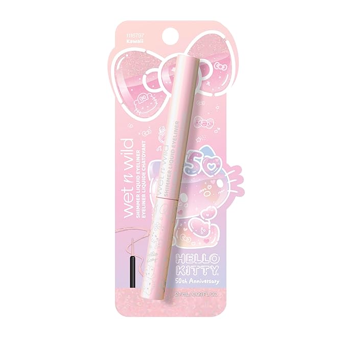 wet n wild Hello Kitty Shimmer Liquid Eyeliner, Richly Pigmented Iridescent Pearl Particles, Smooth & Easy Brush Application, Cruelty-Free & Vegan - Kawaii