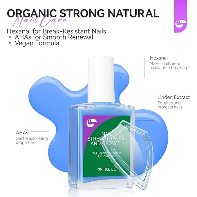 gelike ec Protein Nail Polish Strengthener and Growth: Azure Blue 15ml 6 in 1 Natural Nail Strengthener for Damaged Nails - Long Lasting Nail Hardener and Strengthener - For Daily Home Salon
