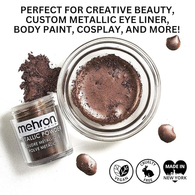Mehron Makeup Metallic Powder (.17 oz) with Mixing Liquid (1 oz) (BRONZE)-VivaGrace Women