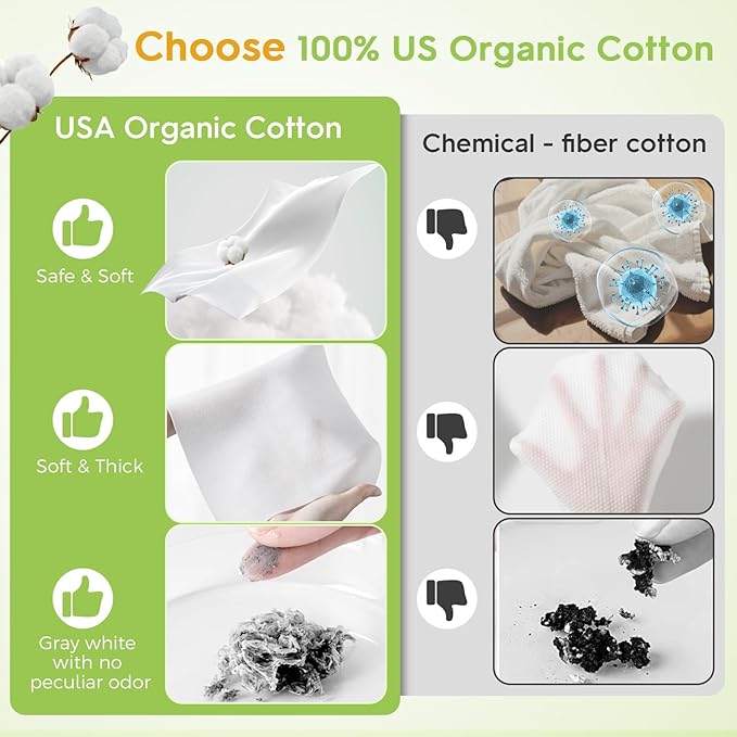 Classycoo 100% USA Organic-Cotton Disposable Face Towel, Ultra-Soft for Sensitive-Skin Facial Wipes Cleansing Towels, Odor-Free, Makeup Remover Cloths for Travel, Beauty, Home Hand Dry Wipe(50 Count)