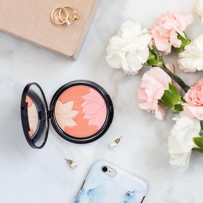 Manna Kadar Beauty - Blossom Floral Compact, Multi-functional Blush & Highlighter, 3 Shades of Pink, Coral, & Champagne for a Perfect Blend, Natural & Radiant, Use on Décolletage, Highly Pigmented-VivaGrace Women