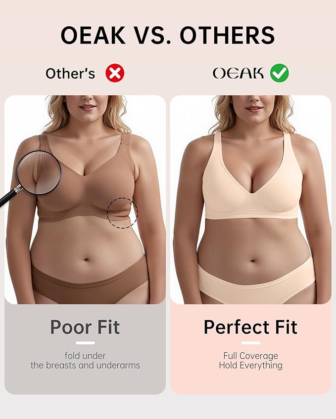 OEAK Womens Deep V Bras Wireless Comfortable Bra Supportive No Underwire Bras Tshirt Push Up Bralettes Plunge Seamless Bra-VivaGrace Women