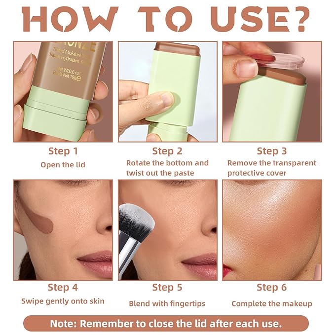 Cream Contour Stick for Cheeks Tint, Multi-Use Makeup Highlighter Blush Bronzer Stick, Natural Glow Solid Moisturizer Stick Blendable Illuminator On-the-Go Shimmer Cream Contour Makeup-03-VivaGrace Women