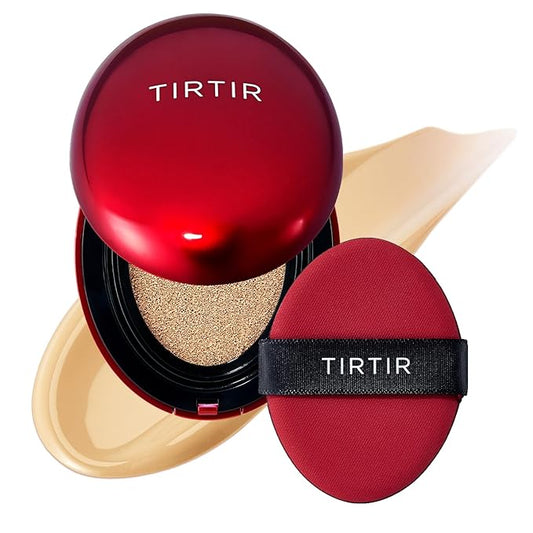 TIRTIR Mask Fit Red Cushion Foundation | Full coverage, Weightless, Skin fit, Satin Glow Finish, Korean Makeup BB Foundation, beauty, Tattoo cover up, Buildable (#22W Sheer Beige, 0.63 Fl Oz)-VivaGrace Women
