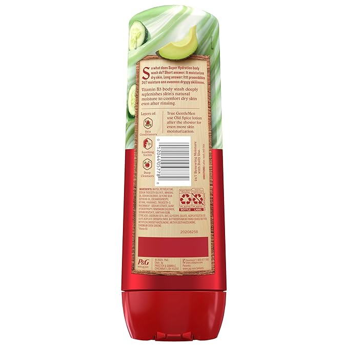 Old Spice Super Hydration Body Wash GentleMan’s Blend, Cucumber + Avocado Oil Scent for Deep Cleaning and 24/7 Renewing Moisture, 20 oz-VivaGrace Women