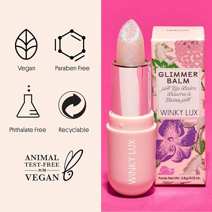 Winky Lux Glimmer Balm, pH Lip Balm, Color Changing Lipstick and Tinted Lip Balm, Vegan & Cruelty Free Lip Balm, Hydrate & Plump, Pink Shimmer Lipstick, Unicorn-VivaGrace Women