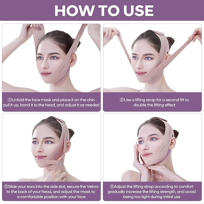 V Line Lifting Mask Chin strap for sleeping, Reusable Face Slimming Strap, V Line Mask, Face Lift Prevent Sagging, V Line Lifting Mask for Women,Jaw Exerciser,Pink-VivaGrace Women